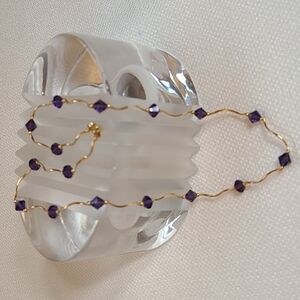 12k solid yellow gold necklace W amethyst swarovski crystal 18"